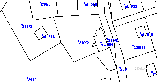 Parcela st. 210/2 v KÚ Kamenný Přívoz, Katastrální mapa