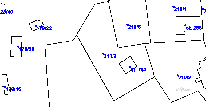 Parcela st. 211/2 v KÚ Kamenný Přívoz, Katastrální mapa