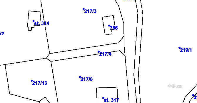 Parcela st. 217/4 v KÚ Kamenný Přívoz, Katastrální mapa
