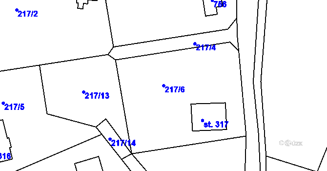 Parcela st. 217/6 v KÚ Kamenný Přívoz, Katastrální mapa