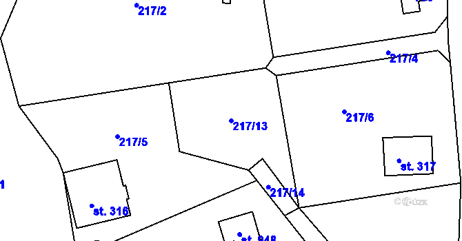 Parcela st. 217/13 v KÚ Kamenný Přívoz, Katastrální mapa