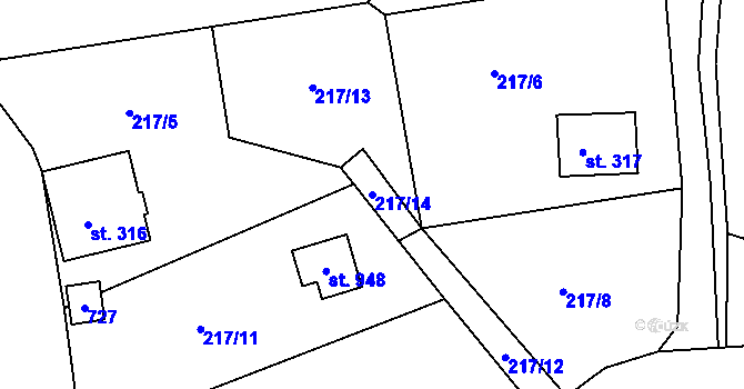 Parcela st. 217/14 v KÚ Kamenný Přívoz, Katastrální mapa