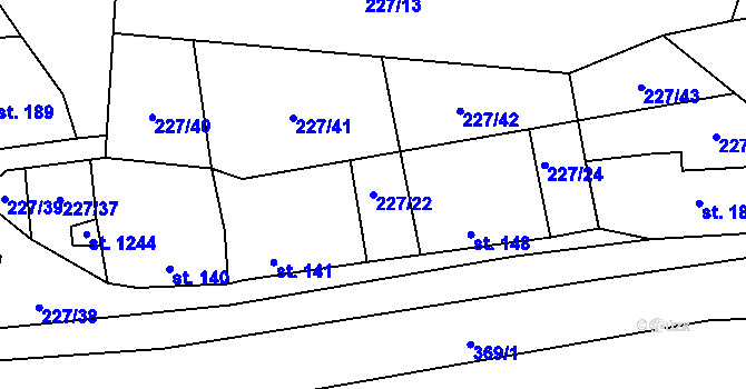 Parcela st. 227/22 v KÚ Kamenný Přívoz, Katastrální mapa