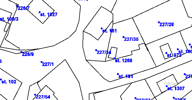 Parcela st. 227/34 v KÚ Kamenný Přívoz, Katastrální mapa