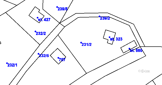 Parcela st. 231/2 v KÚ Kamenný Přívoz, Katastrální mapa