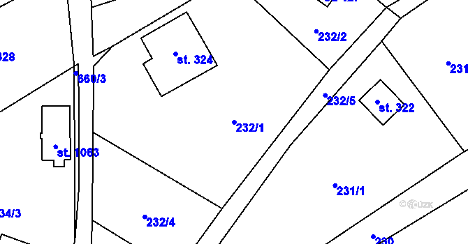 Parcela st. 232/1 v KÚ Kamenný Přívoz, Katastrální mapa