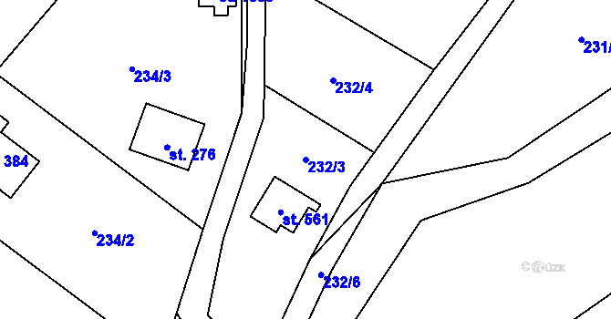 Parcela st. 232/3 v KÚ Kamenný Přívoz, Katastrální mapa
