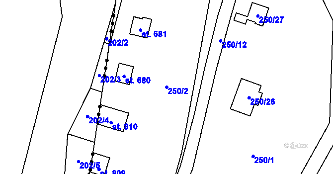 Parcela st. 250/2 v KÚ Kamenný Přívoz, Katastrální mapa