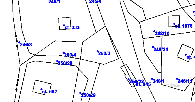 Parcela st. 250/3 v KÚ Kamenný Přívoz, Katastrální mapa