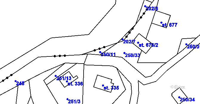Parcela st. 250/11 v KÚ Kamenný Přívoz, Katastrální mapa