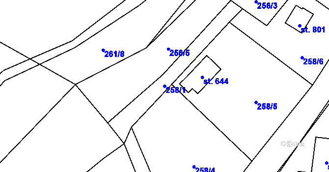 Parcela st. 258/1 v KÚ Kamenný Přívoz, Katastrální mapa