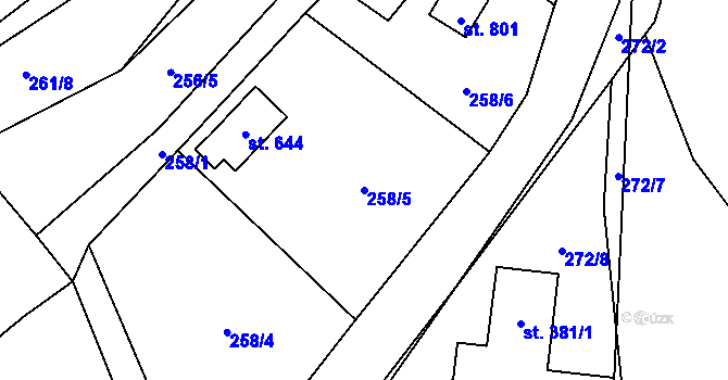 Parcela st. 258/5 v KÚ Kamenný Přívoz, Katastrální mapa