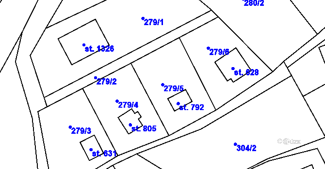 Parcela st. 279/5 v KÚ Kamenný Přívoz, Katastrální mapa