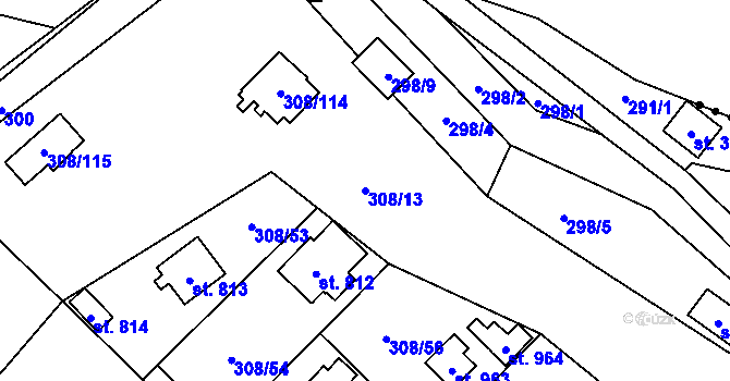 Parcela st. 308/13 v KÚ Kamenný Přívoz, Katastrální mapa