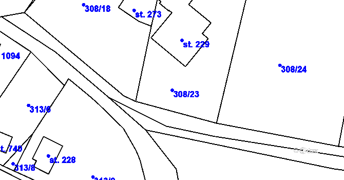 Parcela st. 308/23 v KÚ Kamenný Přívoz, Katastrální mapa