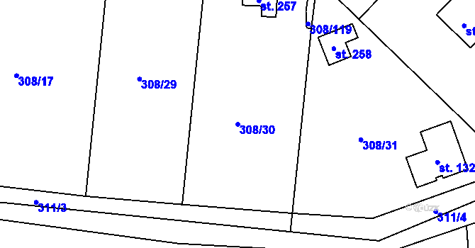 Parcela st. 308/30 v KÚ Kamenný Přívoz, Katastrální mapa