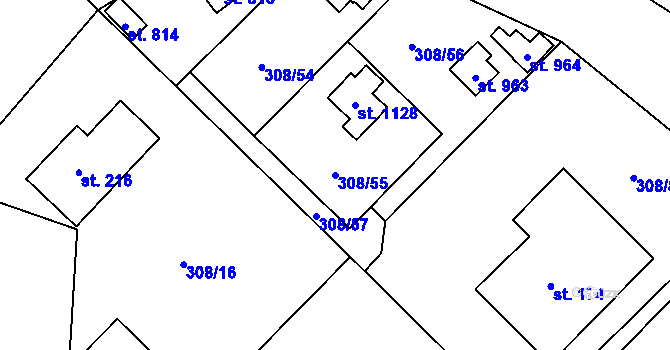 Parcela st. 308/55 v KÚ Kamenný Přívoz, Katastrální mapa