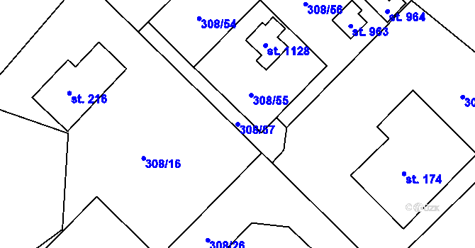 Parcela st. 308/57 v KÚ Kamenný Přívoz, Katastrální mapa