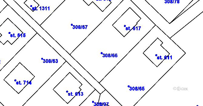 Parcela st. 308/66 v KÚ Kamenný Přívoz, Katastrální mapa