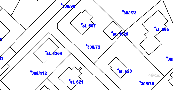 Parcela st. 308/72 v KÚ Kamenný Přívoz, Katastrální mapa