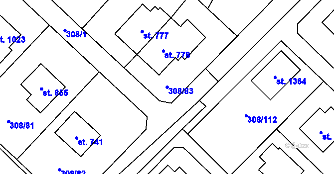 Parcela st. 308/83 v KÚ Kamenný Přívoz, Katastrální mapa