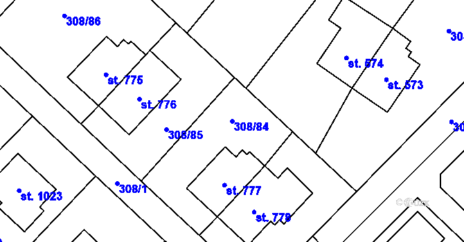 Parcela st. 308/84 v KÚ Kamenný Přívoz, Katastrální mapa