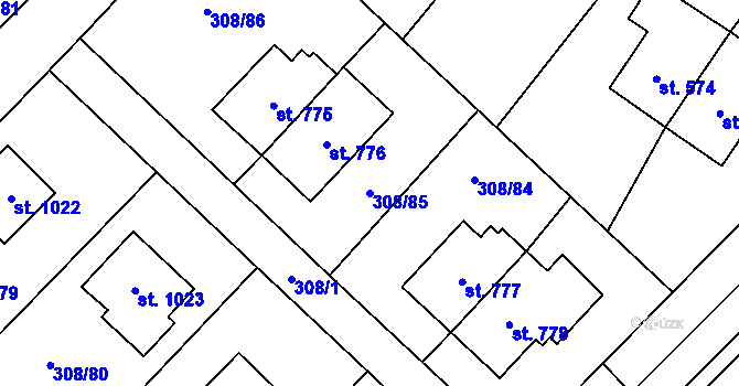 Parcela st. 308/85 v KÚ Kamenný Přívoz, Katastrální mapa