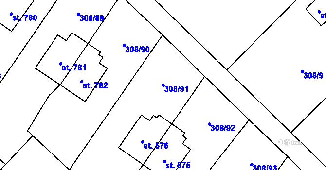 Parcela st. 308/91 v KÚ Kamenný Přívoz, Katastrální mapa