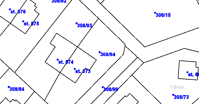 Parcela st. 308/94 v KÚ Kamenný Přívoz, Katastrální mapa