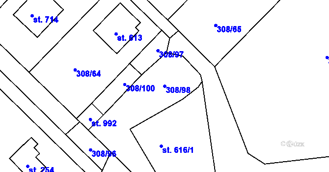 Parcela st. 308/98 v KÚ Kamenný Přívoz, Katastrální mapa
