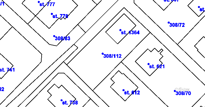Parcela st. 308/112 v KÚ Kamenný Přívoz, Katastrální mapa