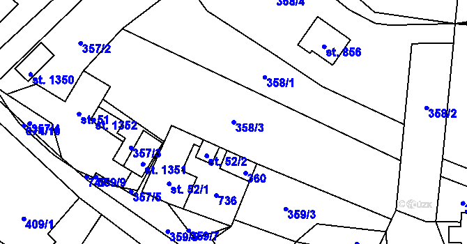 Parcela st. 358/3 v KÚ Kamenný Přívoz, Katastrální mapa