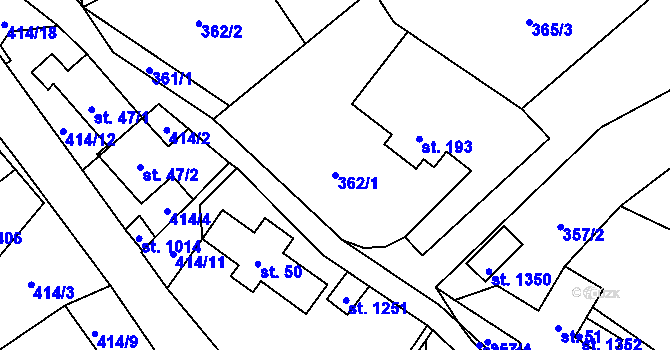 Parcela st. 362/1 v KÚ Kamenný Přívoz, Katastrální mapa