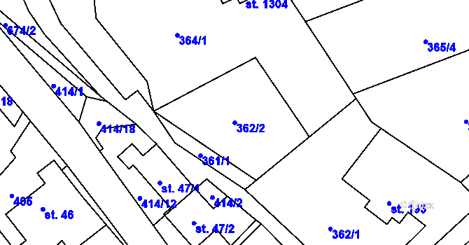 Parcela st. 362/2 v KÚ Kamenný Přívoz, Katastrální mapa