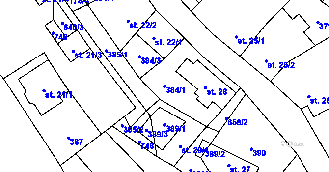 Parcela st. 384/1 v KÚ Kamenný Přívoz, Katastrální mapa