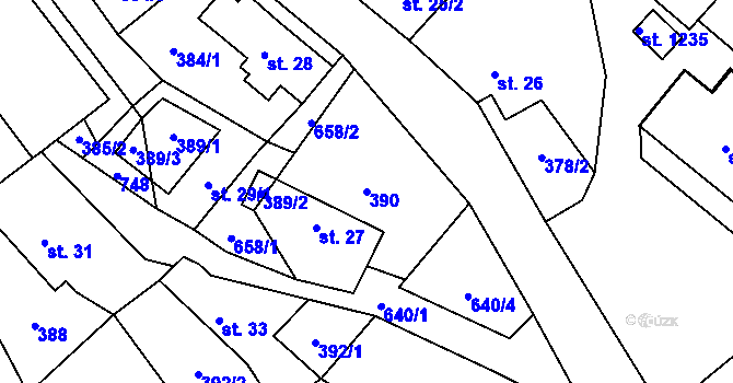 Parcela st. 390 v KÚ Kamenný Přívoz, Katastrální mapa