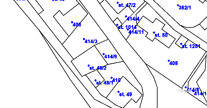 Parcela st. 414/9 v KÚ Kamenný Přívoz, Katastrální mapa