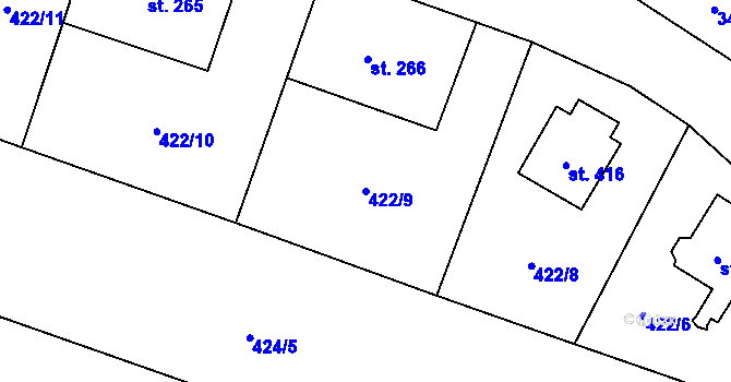 Parcela st. 422/9 v KÚ Kamenný Přívoz, Katastrální mapa