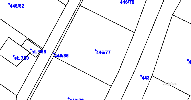 Parcela st. 446/77 v KÚ Kamenný Přívoz, Katastrální mapa