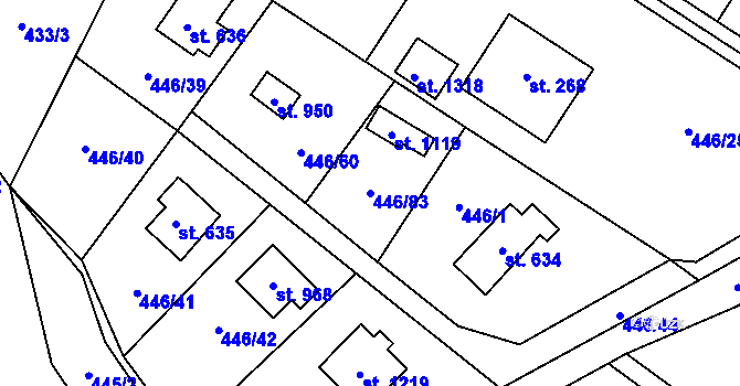 Parcela st. 446/83 v KÚ Kamenný Přívoz, Katastrální mapa