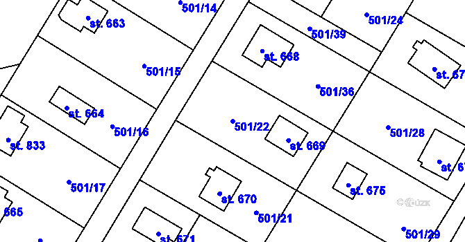 Parcela st. 501/22 v KÚ Kamenný Přívoz, Katastrální mapa