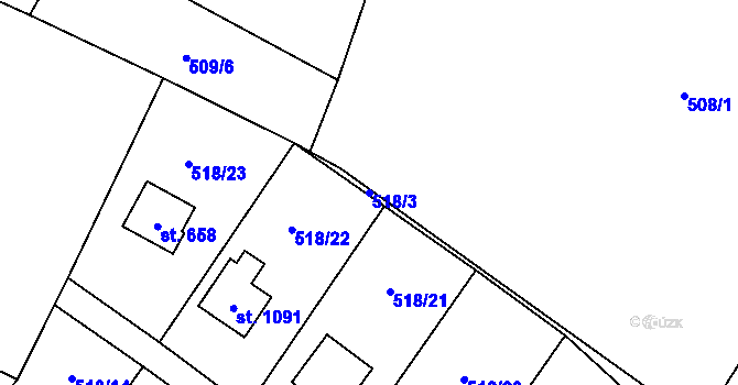 Parcela st. 518/3 v KÚ Kamenný Přívoz, Katastrální mapa