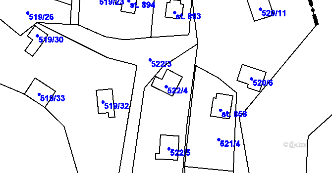 Parcela st. 522/4 v KÚ Kamenný Přívoz, Katastrální mapa