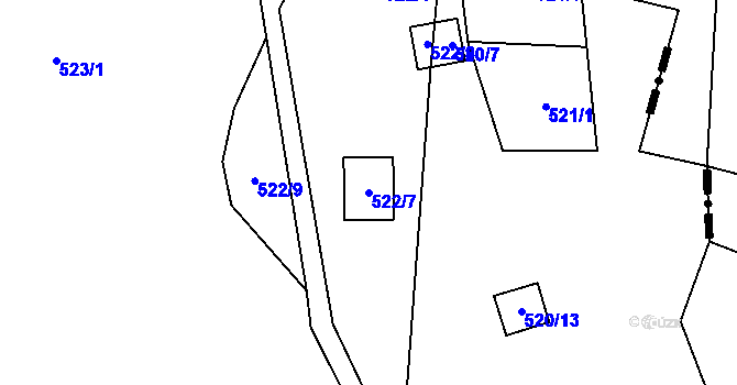 Parcela st. 522/7 v KÚ Kamenný Přívoz, Katastrální mapa