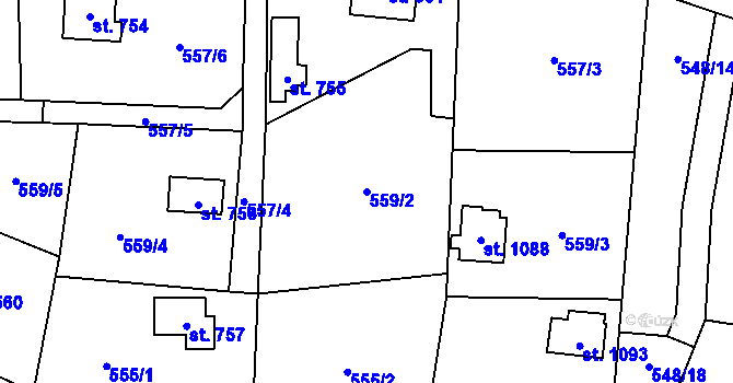Parcela st. 559/2 v KÚ Kamenný Přívoz, Katastrální mapa