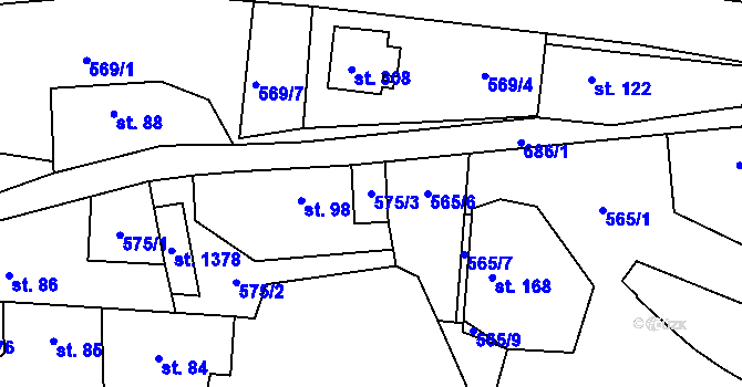 Parcela st. 575/3 v KÚ Kamenný Přívoz, Katastrální mapa