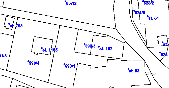 Parcela st. 590/3 v KÚ Kamenný Přívoz, Katastrální mapa