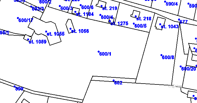 Parcela st. 600/1 v KÚ Kamenný Přívoz, Katastrální mapa