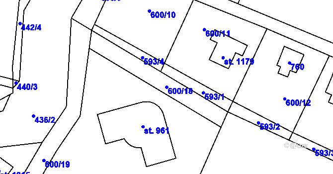 Parcela st. 600/18 v KÚ Kamenný Přívoz, Katastrální mapa