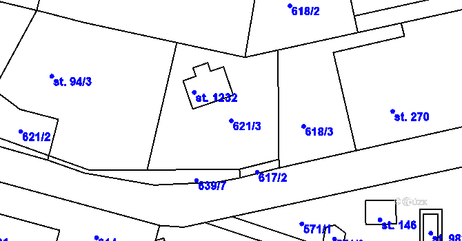 Parcela st. 621/3 v KÚ Kamenný Přívoz, Katastrální mapa